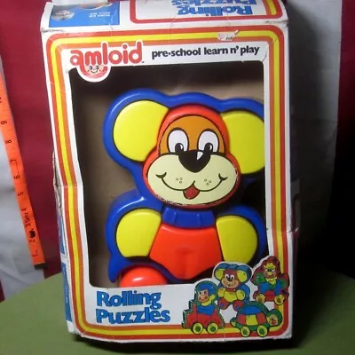 AMLOID Vtg Preschool Pudgy Puppy Rolling Puzzle 7 Piece W/ Box Motor Skills '80s • $22