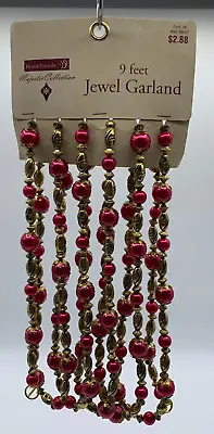 Vintage 9 Ft Gold And Fuschia Pink Shiny Beaded Christmas Garland Set Of 2 • $29.99