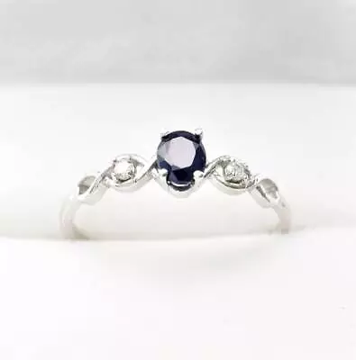 Natural Blue Sapphire And Diamonds Gemstone Ring Girlfriend Gift 10K White Gold • $269.98