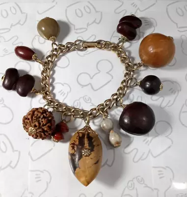 Hawaiian Nuts Seeds Pods Vintage Gold Tone Charm Bracelet Hawaii Good Luck • $24.99