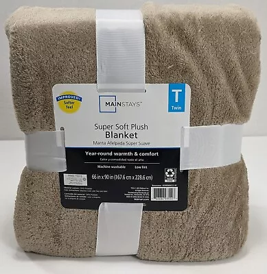 Mainstays Super Soft Plush Blanket TWIN Brownstone BEIGE 66x90  Machine Wash NEW • $17.55