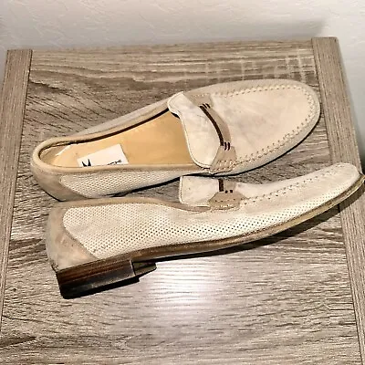 Moreschi Made In Italy Men’s Sz 10.5 Tan Soft Nubuck Leather Loafers Flats Shoes • $55.98