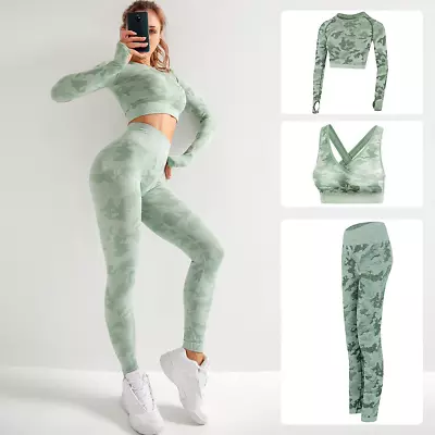 Women's 3Pcs Seamless Yoga Suit Sports Underwear Fitness Long Sleeve Crop • $33.25