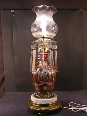 LG MOSER Cut To Clear Bohemian Czech CRANBERRY Glass Portrait Crystal Prism Lamp • $595.95