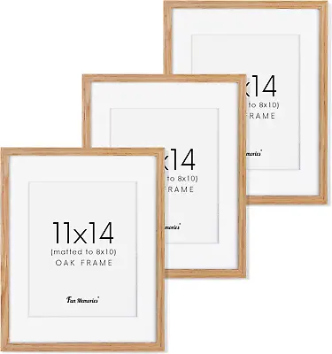 11X14 Picture Frame Set Of 3 Solid Oak Wood Frame 11 X 14 With Mat For 8 X 10  • £45.60