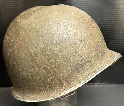 BATTLE DAMAGED WWII US Army USMC M1 FS SB Stencil Steel Helmet &FIRESTONE Liner • $109.95