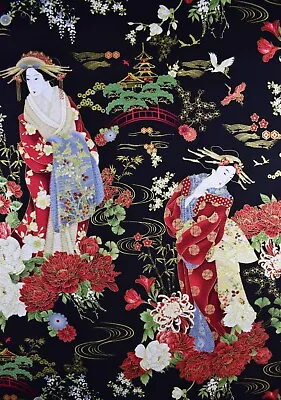 Japanese Geisha Quilting Fabric Cotton Fabric - Price By The Half Metre • £9