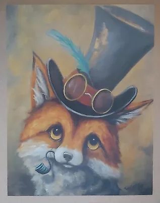 PRINT~~~Steampunk~FOX~~~Top Hat~Whimsical~ART~Pipe~8 1/2  X 11 ~~modern~Wildlife • $15