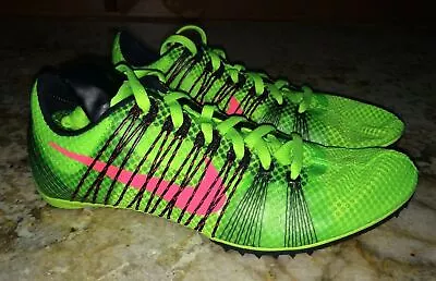 NIKE Victory 2 Lime Green Mid Distance Track Spikes Shoes Youth 5.5 Mens 12.5 • $74.92