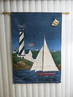 $14.99 • Buy Warren Kimble Coastal Breeze Lighthouse Sailboat Tapestry Cloth Hanging Wall Art