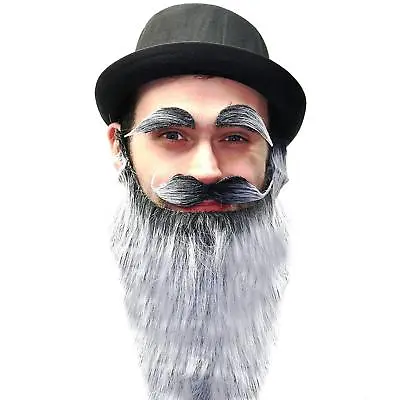 Halloween Wizard Sorcerer Magician Beard Moustache & Eyebrows Fancy Dress Set • £4.99