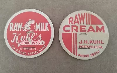 Vintage J. H. Kuhl's Raw Milk & Raw Cream Milk Bottle Caps Pottsville Pa. • $7.99