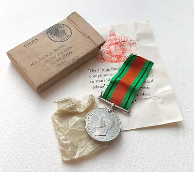 £29.95 • Buy ORIGINAL WW2 HOME GUARD BOXED DEFENCE MEDAL - William Hibben - Glamorgan Man