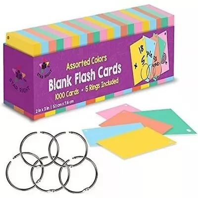Star Right Assorted Colored Blank Flash Cards - 2 X3  1000 Cards W/ Binder Rings • $19.99