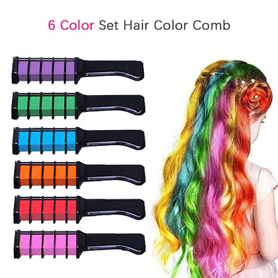 6 Colors Hair Chalk Comb Temporary Hair Color Dye Washable Hair Chalk For Gi  ZD • £8.58