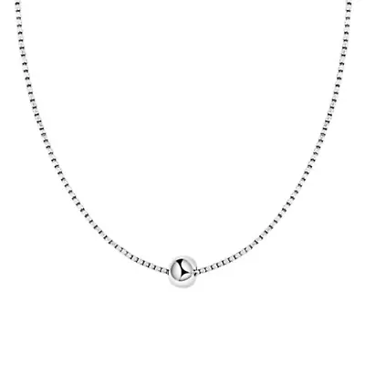 Rhodium On Sterling Silver 4mm Ball Bead Circle Round Choker Box Chain Necklace • £10.87