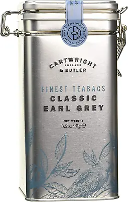 Cartwright & Butler Earl Grey Tea Bags Caddy | Reusable Embossed Clip-Lid Tin | • £10.82