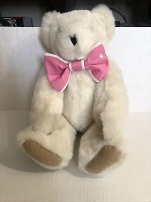 Teddy Bear Plush 17 Inch The Vermont Teddy Bear Co White Jointed Pink Bowtie • $10.45