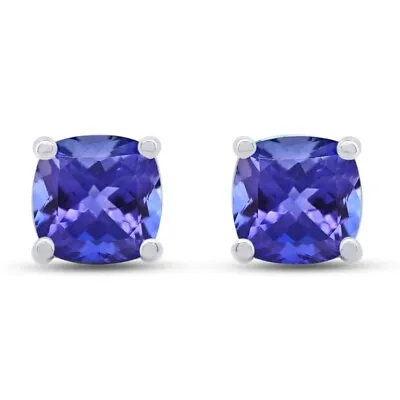 Cushion Simulated Tanzanite Solitaire Stud Earrings In 925 Sterling Silver • $73.56