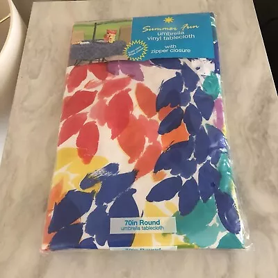 Summer Fun Umbrella Vinyl Tablecloth W/ Zipper Closure 70  Round - BRAND NEW • $16.99