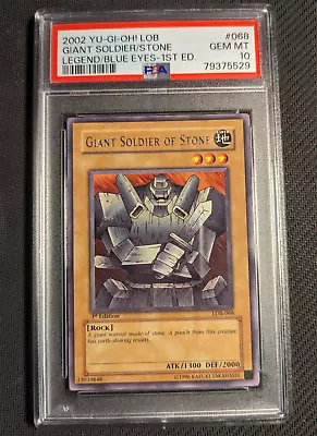 Yugioh Giant Soldier Of Stone LOB-068 1st Edition Rare PSA 10 Gem Mint! • £109.99