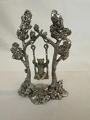 Masterworks Fine Pewter Bear On Swing W/ Crystals Vintage-1994 • $27.96