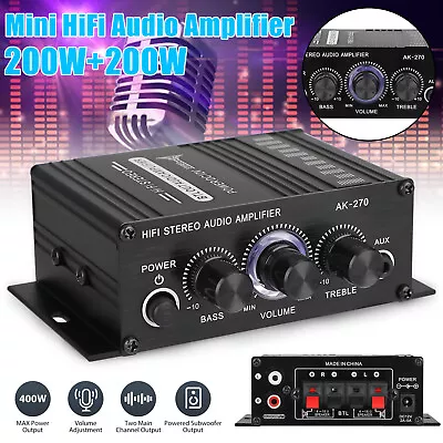 400W 12V 2 Channels Digital Stereo Audio Power Amplifier HiFi Bass Amp Car Home • $14.48