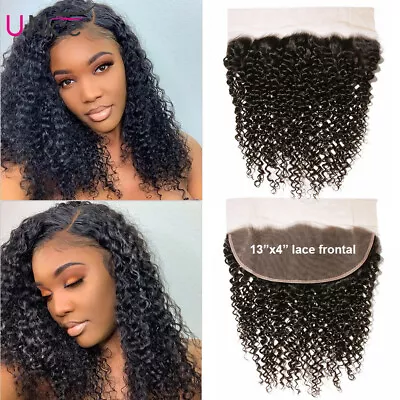 UNice Malaysian Curly Human Hair 13x4 Lace Frontal Closure Pre Plucked Free Part • $116.47