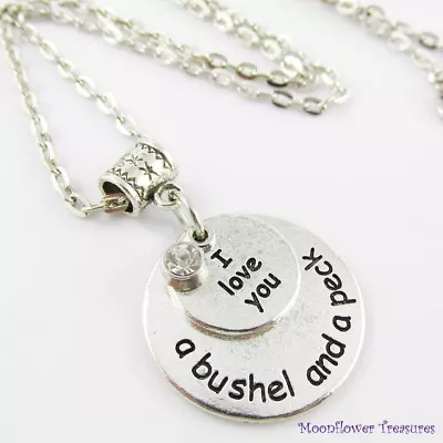 I Love You A Bushel & A Peck Love Message Charm Necklace 45cm Silver Tone Chain • $9.95