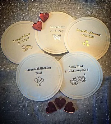 £12.49 • Buy 100 Personalised White Coasters Wedding, Christening, Birthday, Baby Shower-