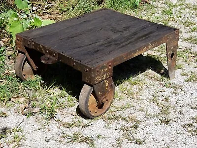 Victorian Antique 1890's Industrial Railroad Iron / Steel Cart W/ Wood Planks 2 • $329.99