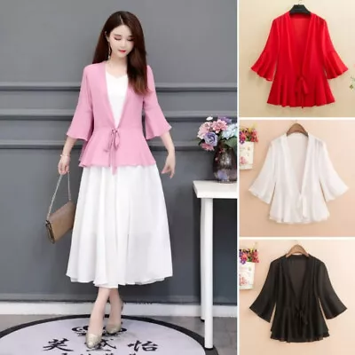 Women Chiffon Cardigan 3/4 Sleeve Shirt Cropped Tops Bolero Blouse Sun Shirt • $20.99