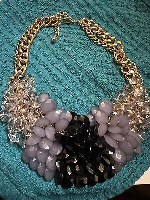 Gorgeous Multi Bead  Statement Necklace Gray Black Crystal Vintage Estate • $10