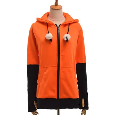 Warm Sweatshirt Orange Animal Cosplay Hoodie Hooded Coat Fox Ear Contrast • £19.19