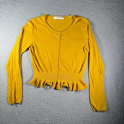 Sparrow Shirt Womens XL Mustard Yellow Button Up Long Sleeve Peplum Casual • £19.23