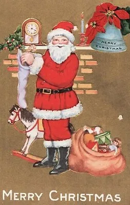 $9.50 • Buy C1914 Santa Claus Filling Stockings Embossed Christmas Postcard