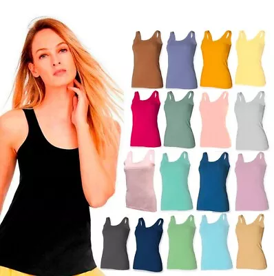  LADIES Women COTTON VEST WOMEN PLAIN SUMMER  CASUAL TANK TOP T SHIRT • £3.99