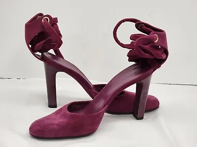 Gucci Women's Magenta Suede Lace Up Heels Shoes 60 Inch Tie Up Sz 6 1/2 6.5 B • £245.87
