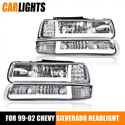 Fit For 99-02 Silverado 00-06 Tahoe Suburban Chrome LED Bar Headlights+Bumper • $89.80