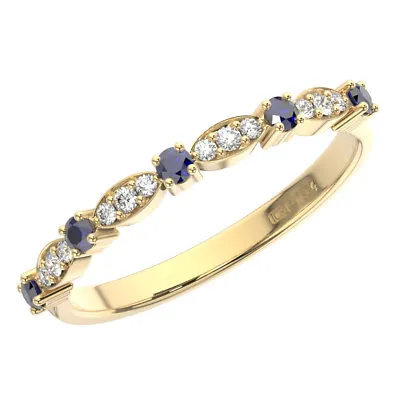 0.25Ct Round Cut Diamond & Blue Sapphire Stone Eternity Ring In 9K Yellow Gold • £191.36