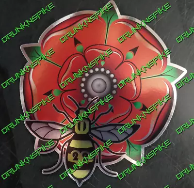 Manchester Bee Lancashire Rose Chrome Silver Bumper Sticker Car Van Window Decal • £3.50