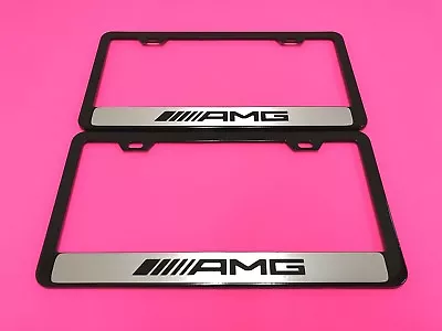 2x AMG Halo - BLACK Powder Coated Metal License Plate Frame W/Screw Caps 14-18* • $22.97