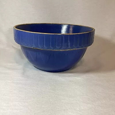 Vintage 10.25  Picket Fence Blue Stoneware Pottery Mixing Crock Bowl Made In USA • $37.99