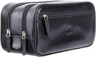 Visconti Men's Monza Collection Leather Wash Bag For Travel Cognac Black  • $84.62