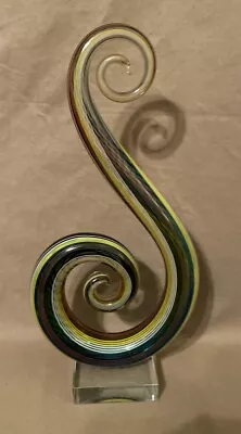 Vintage Milano Hand Blown Art Glass Swirl Sculpture Music Clef Note Abstract 12” • $35