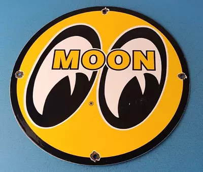 Vintage Moon Eyes Sign - Speed Equipment Auto Racing Porcelain Gas Pump Sign • $142.37