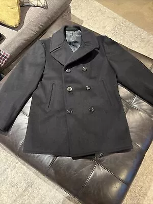 VINTAGE Mens 1968 Vietnam USN US Navy Wool Kersey Black Pea Coat Peacoat Sz 40R • $64.99