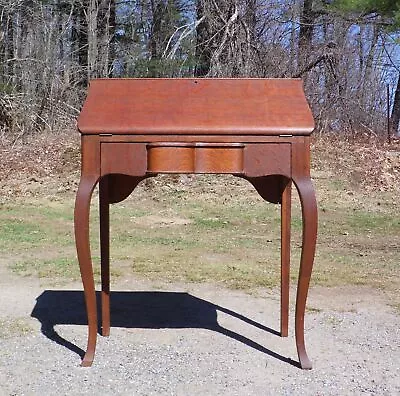 Antique Tiger Oak Slant Front Secretary Desk Queen Anne Style Writing Desk • $695