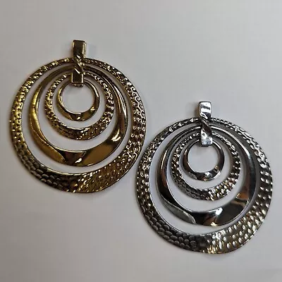 2 Vintage Gold And Silver Tone Pendant Retro 2 1/2 Inch Big Circles Hammered  • $23.79