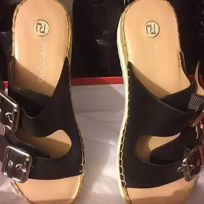 £24 • Buy 100% Authentic River Island Double Sole Black Espadrille Flatform Sandals